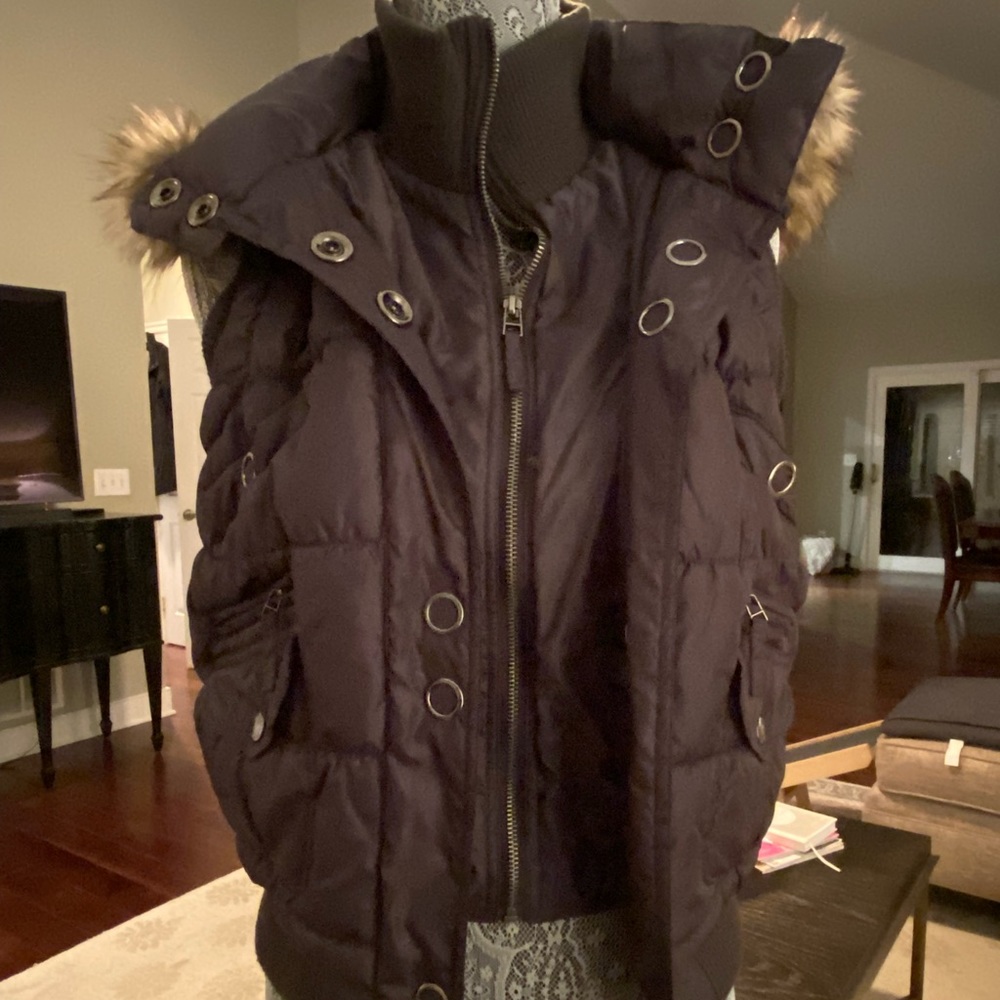 Puffer Vest with faux fur trimmed hood